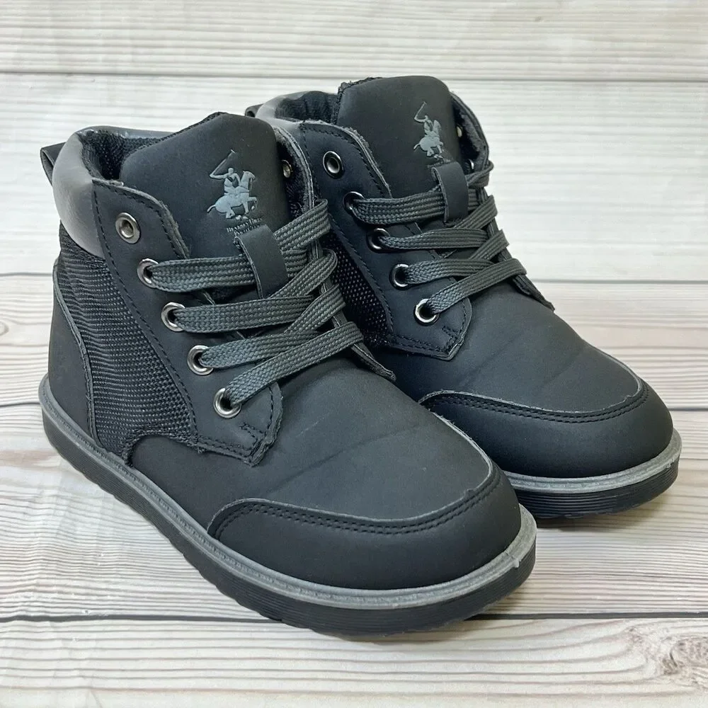 Beverly Hills Polo Club Junior Boys Size 11 Black Ankle Boots Lace Up High Top